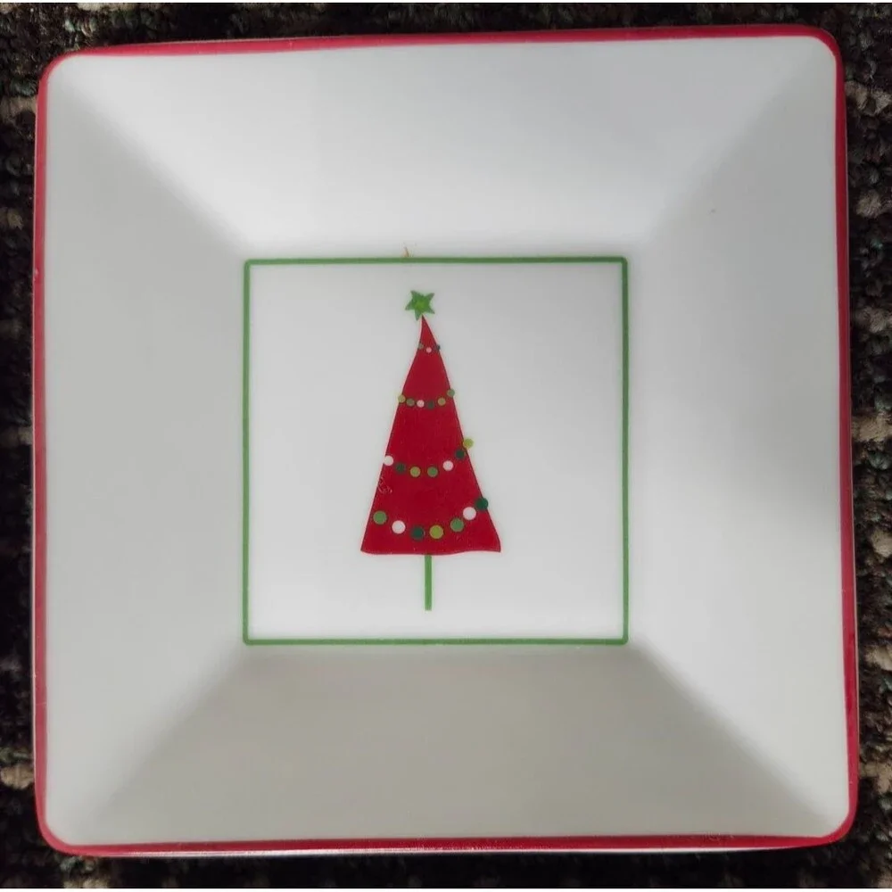 Crate and Barrel Appetizer Plates Christmas Tree Dish Holiday Snack Set of 4